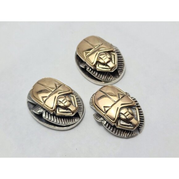 Allan Adler Sterling Silver & GP Scarab Cufflinks & Pin Silversmith to the Stars - Picture 4 of 11